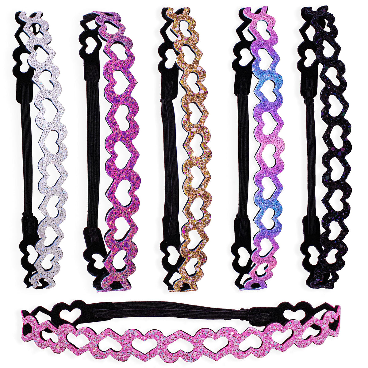 FROG SAC front packaging showing six multicolor glitter headbands and benefits