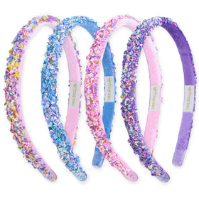 FROG SAC front pack showing four sequin headbands and colorful variety benefits