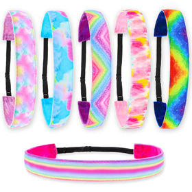 FROG SAC headbands front packaging showing colorful tie-dye set and variety