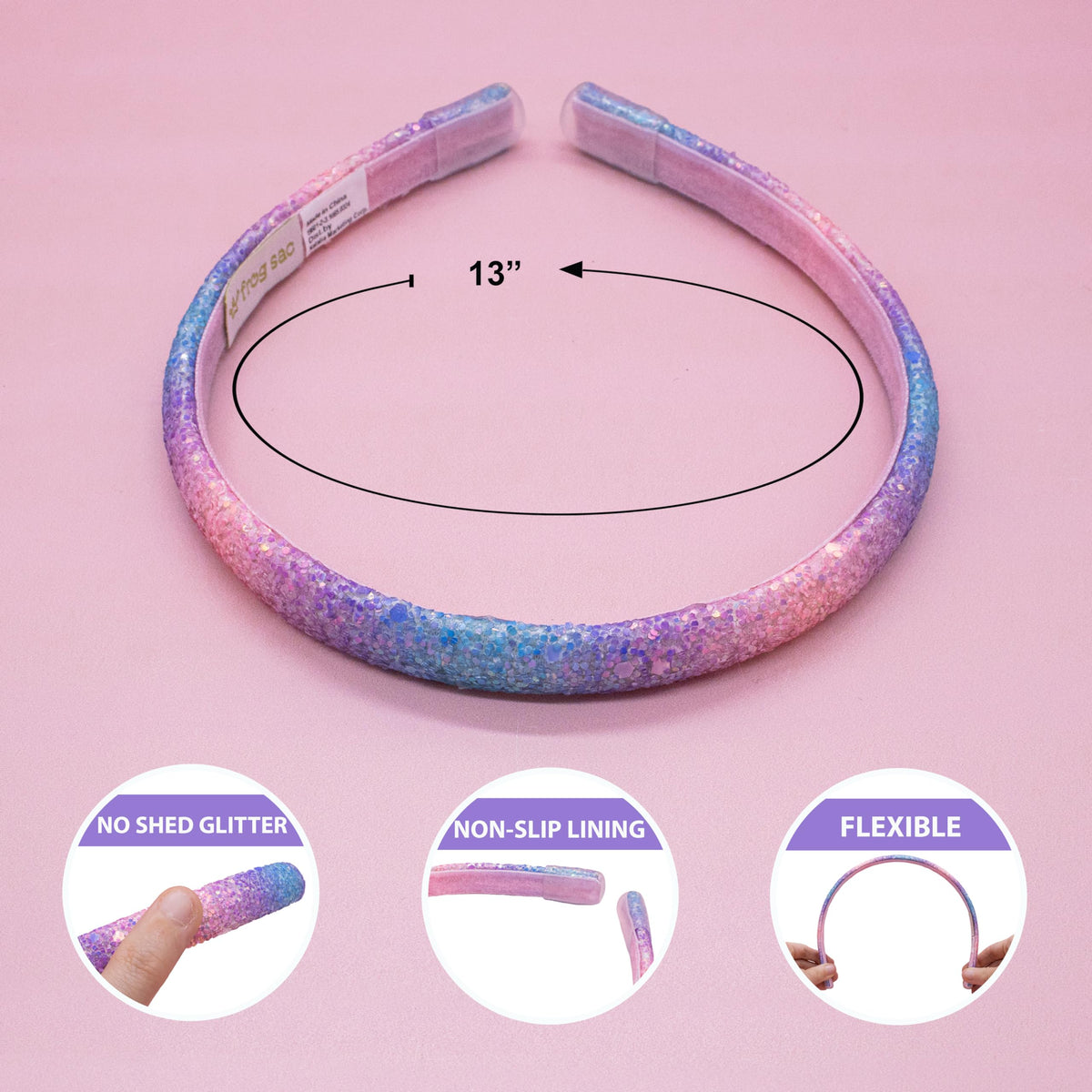 FROG SAC headband worn by child to secure hair during play