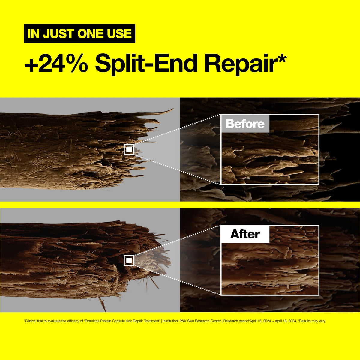 FROMLABS before and after split view showing smoother hair