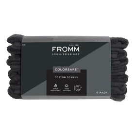 Fromm black towels front packaging showing six-pack and professional quality