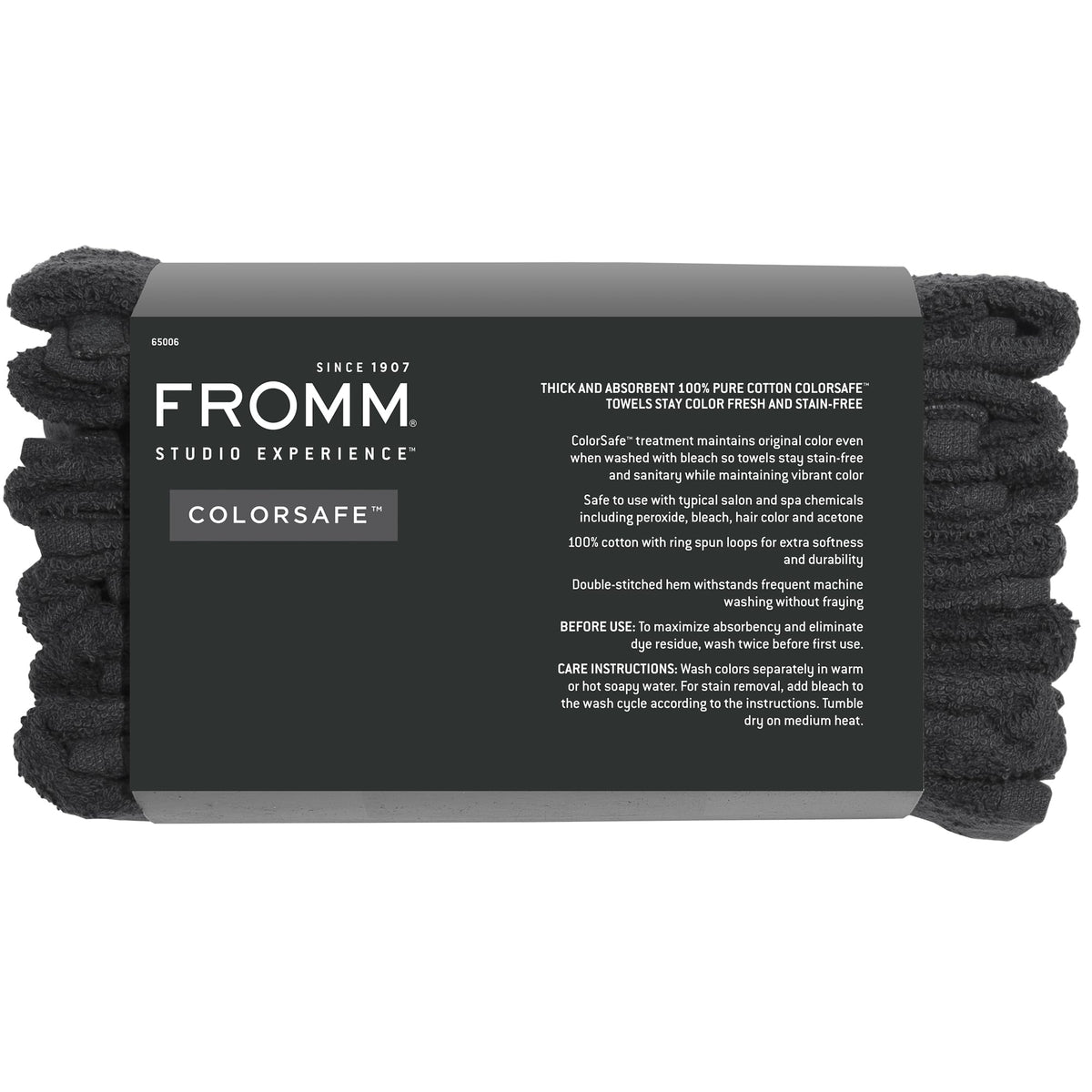 Fromm towels on salon workstation showing stain resistance and professional look