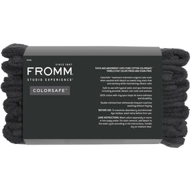Fromm towels on salon workstation showing stain resistance and professional look