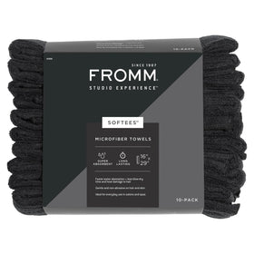 Fromm Softees front packaging showing 10-pack and black towels for salon efficiency