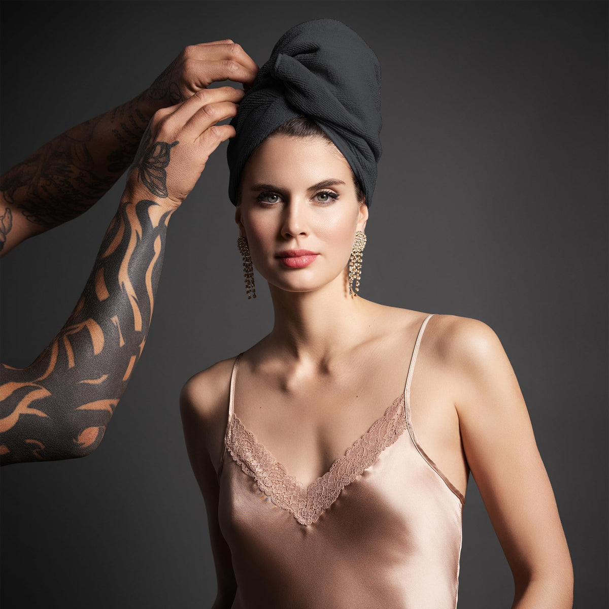 Fromm Softees towel wrapped on wet hair demonstrating quick-dry benefit