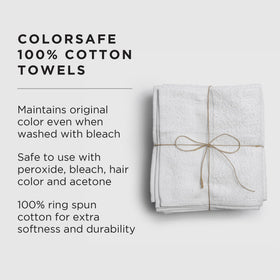 Fromm towel protecting client during hair color service for stain resistance