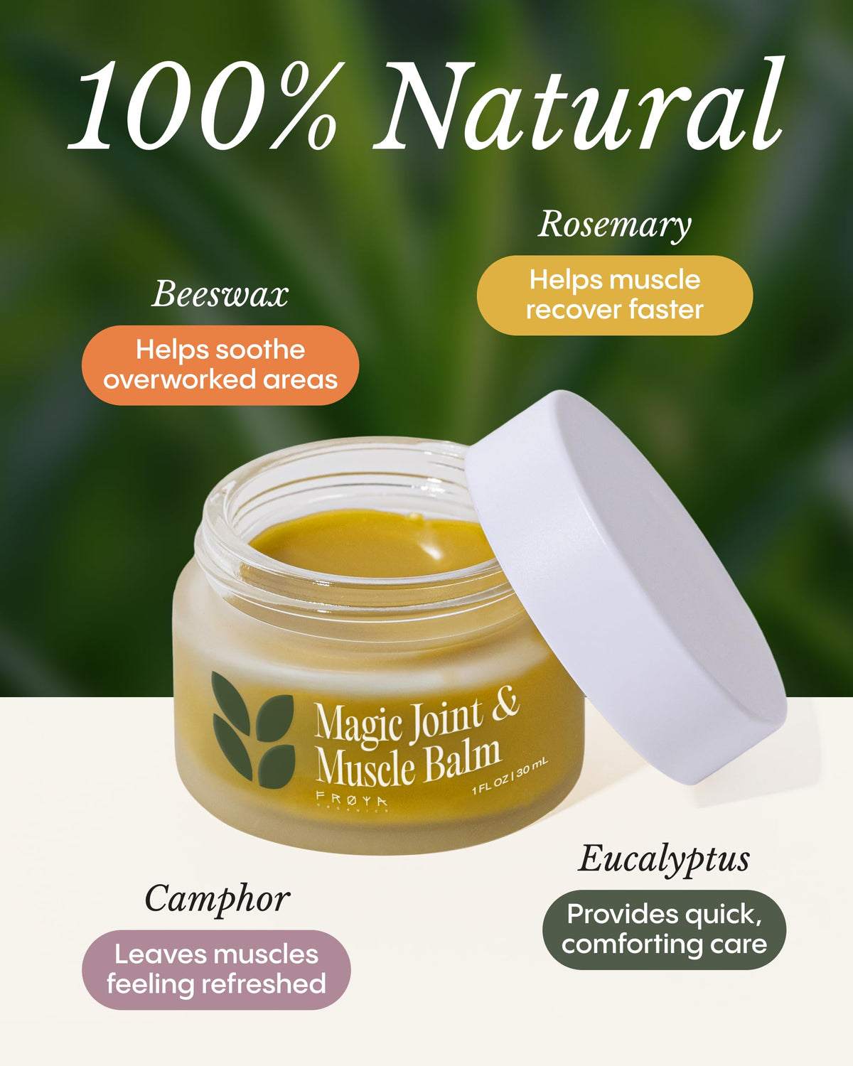 FRØYA balm applied to knee to show how it supports post-activity comfort and mobility