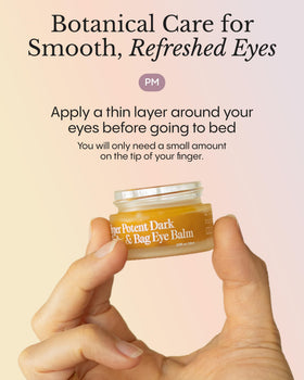 FRØYA fingertip applying balm illustrating targeted under-eye nourishment with minimal product