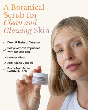 FRØYA open jar close-up of fine powder texture revealing gentle exfoliating grit