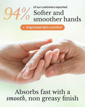 FRØYA Organics being massaged into hands to demonstrate instant softening benefit
