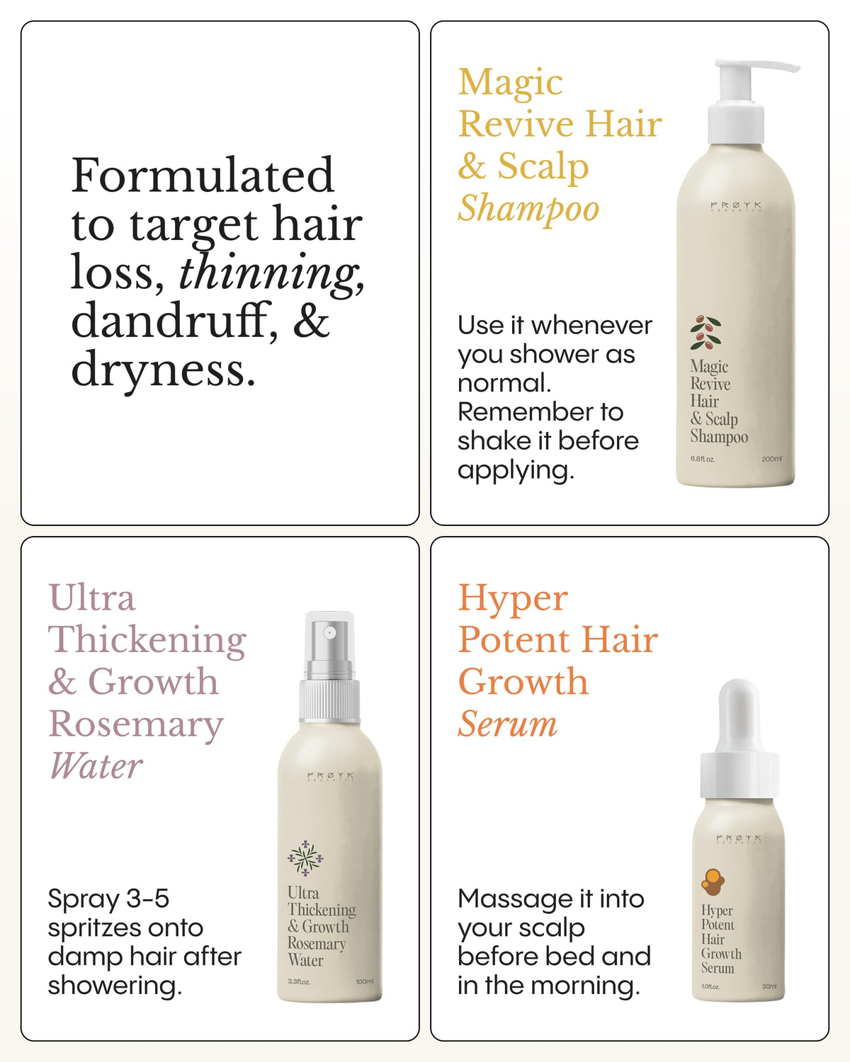 FRØYA Rosemary Thickening Spray nozzle being applied for added texture