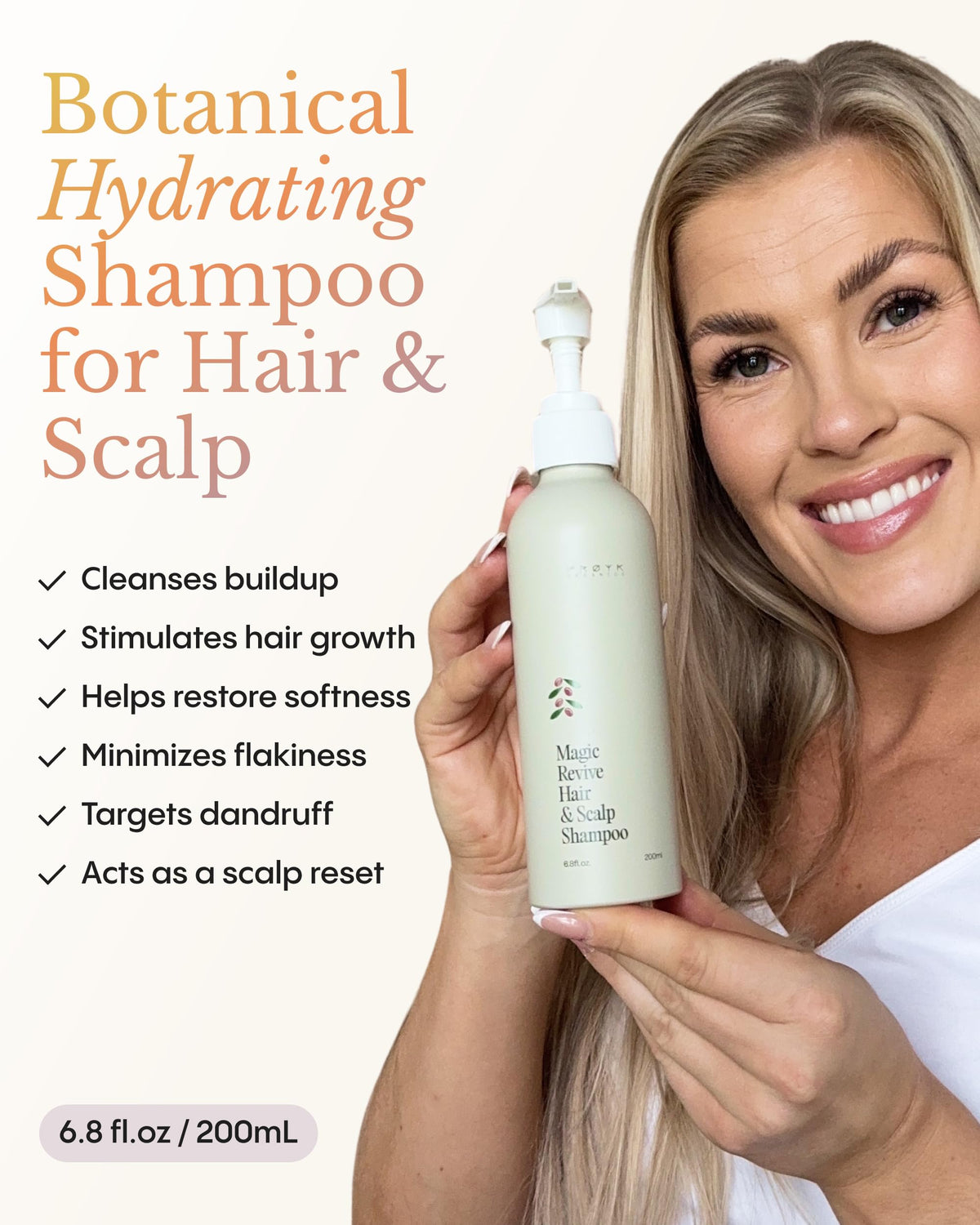 FRØYA shampoo pump with creamy texture, demonstrates gentle moisturizing lather