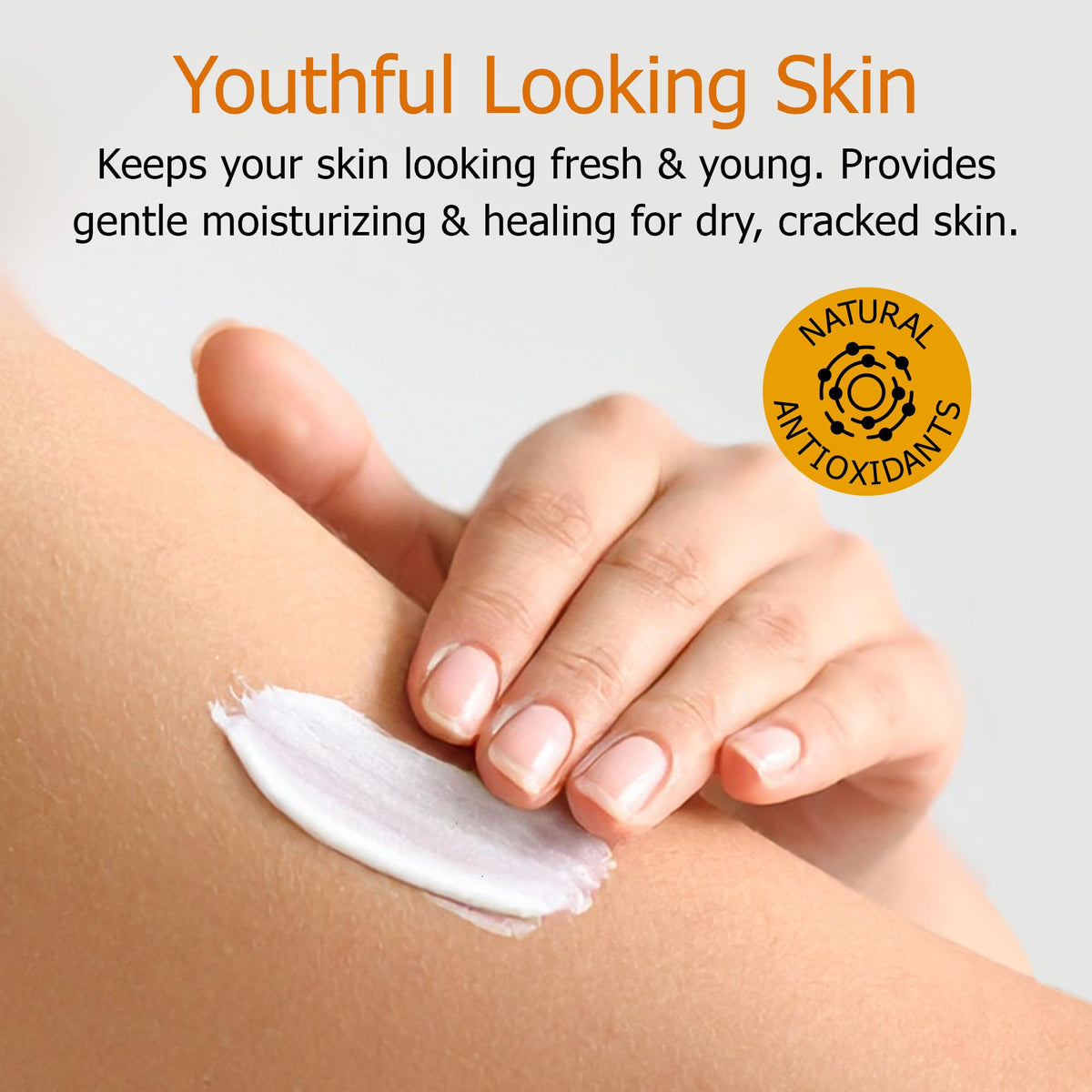 Fruit of the Earth lotion texture close-up showing smooth non-greasy finish and fast absorption