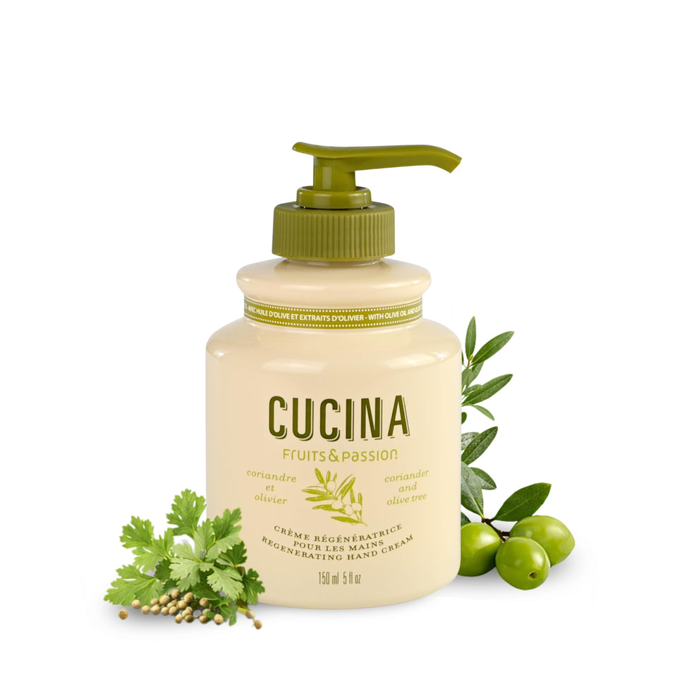 Fruits and Passion hand cream front view showing tube and label, nourishing moisture for dry hands