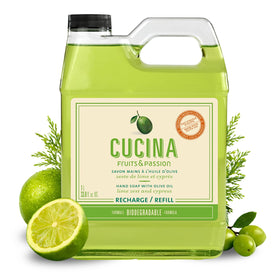 Fruits and Passion front packaging showing 1 L refill and branding benefit: clear product view