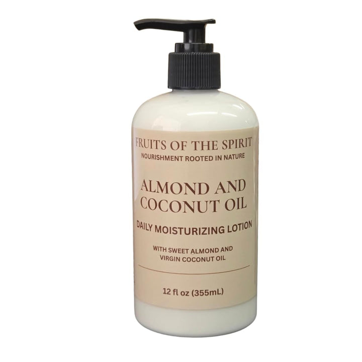 Fruits of the Spirit front packaging showing 12 oz bottle and natural oils benefit