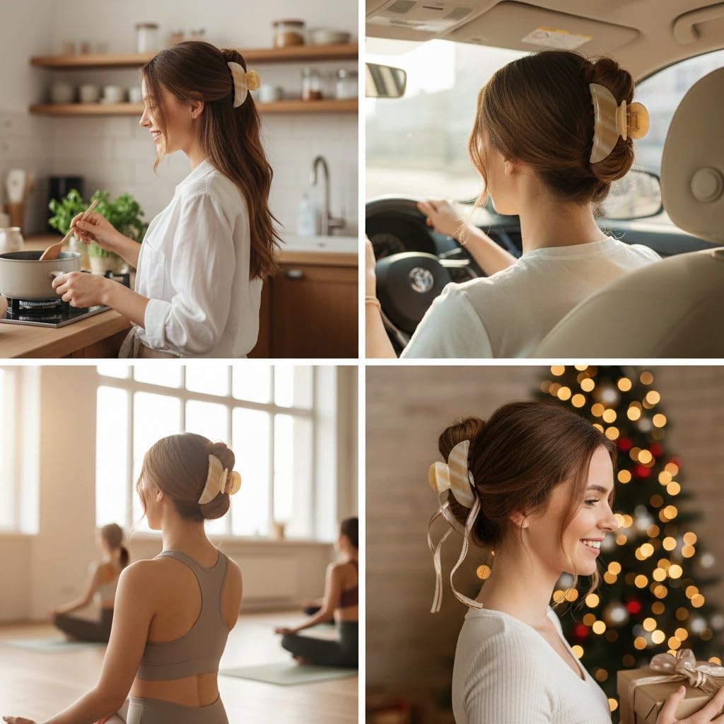 Fsmiling clip styled on a bun for a refined everyday look