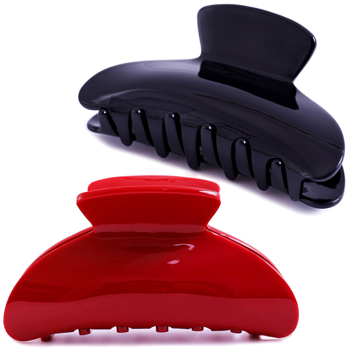 Fsmiling front view of black and red two-pack showing classic silhouette and reliable hold