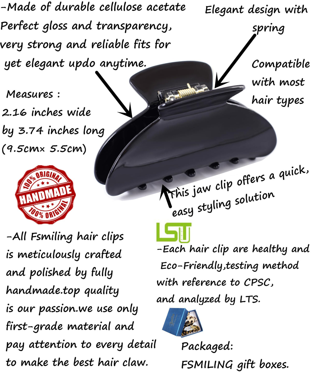 Fsmiling side profile highlighting strong metal spring and durable clamp benefit