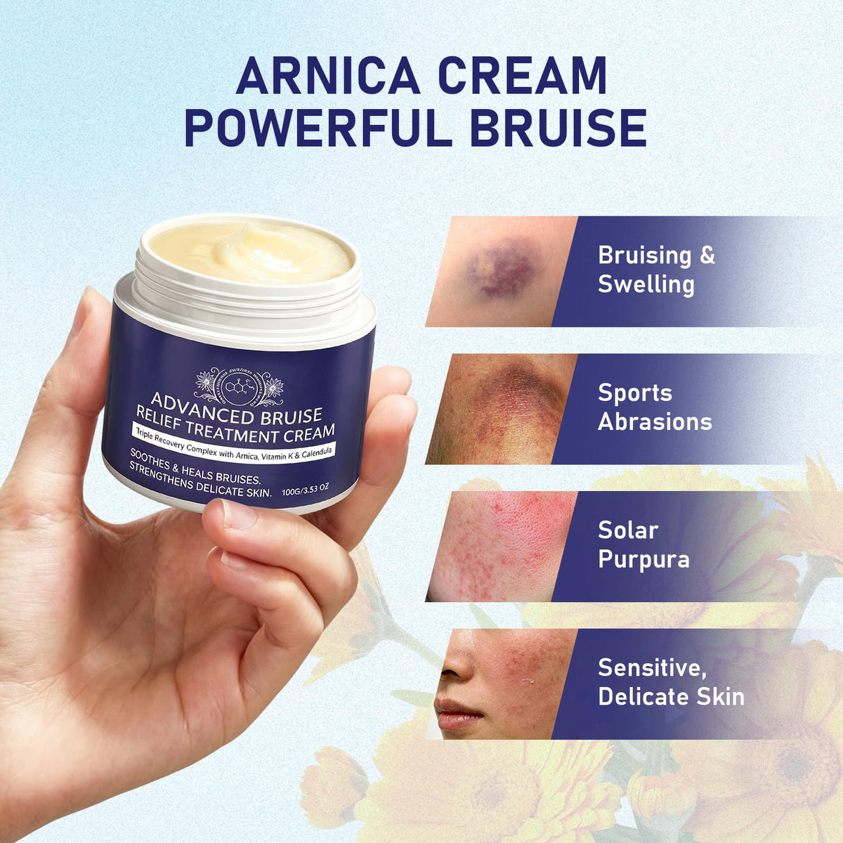 fugit ingredient display with arnica and vitamins highlighting potency