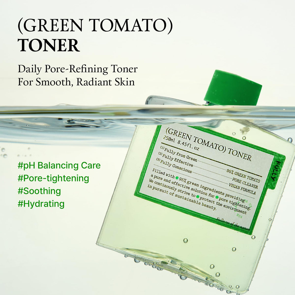 FULLY clear toner texture on skin demonstrating lightweight hydration