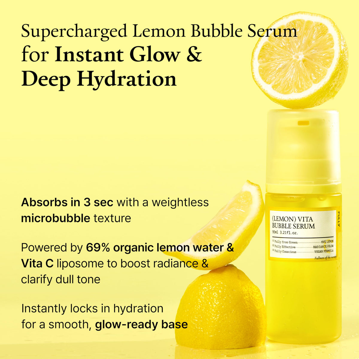 FULLY microbubble texture close-up showing lightweight serum for fast absorption