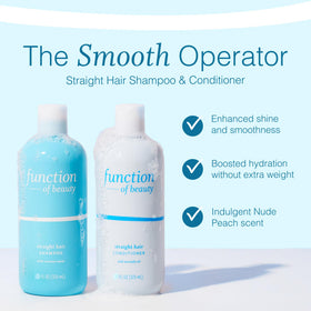 Function of Beauty shampoo bottle closeup highlighting label and lightweight hydration benefit