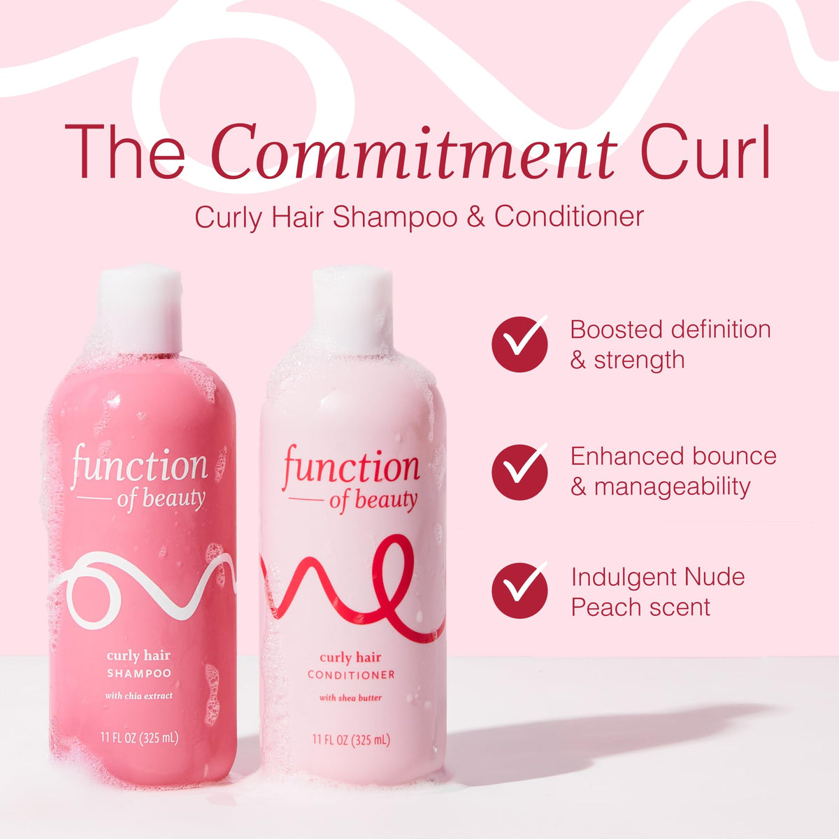 Function of Beauty shampoo pump detail highlighting easy dispensing and gentle cleansing