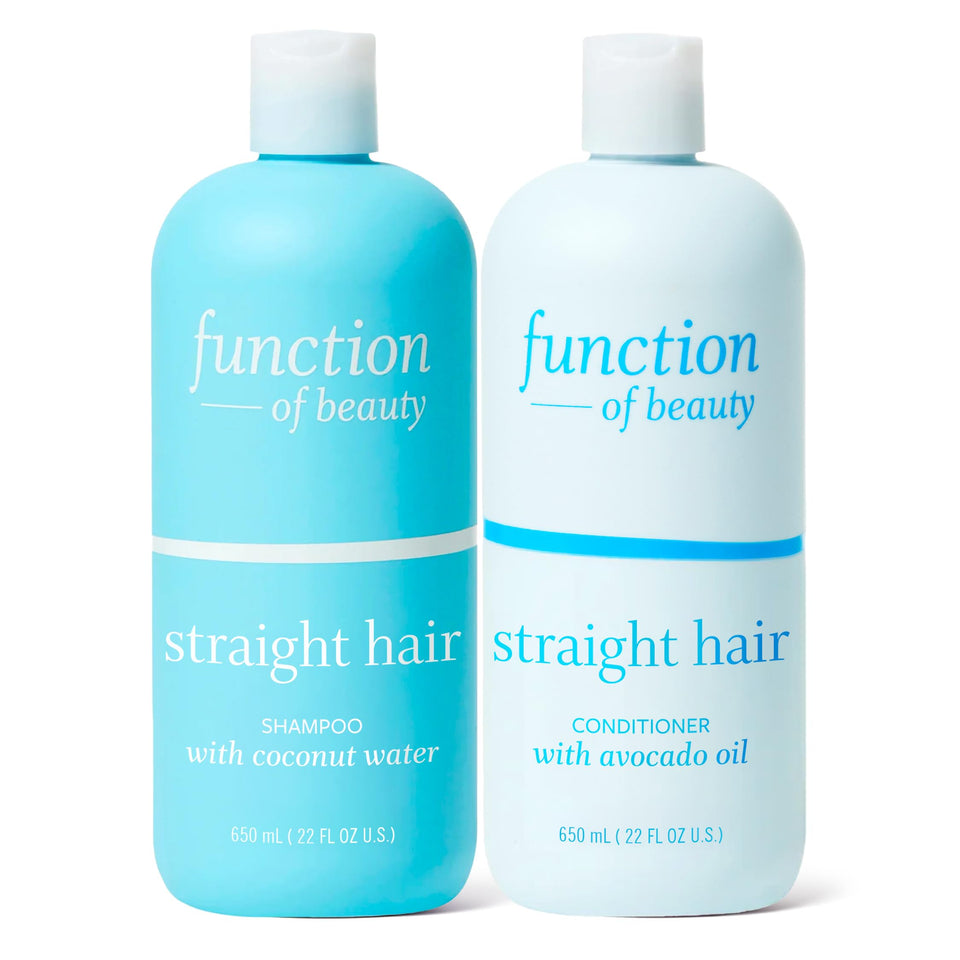 Function of Beauty straight set front packaging showing XL bottles and nude peach scent benefit