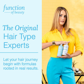 Function of Beauty label close-up with Nude Peach scent and clean-beauty benefits