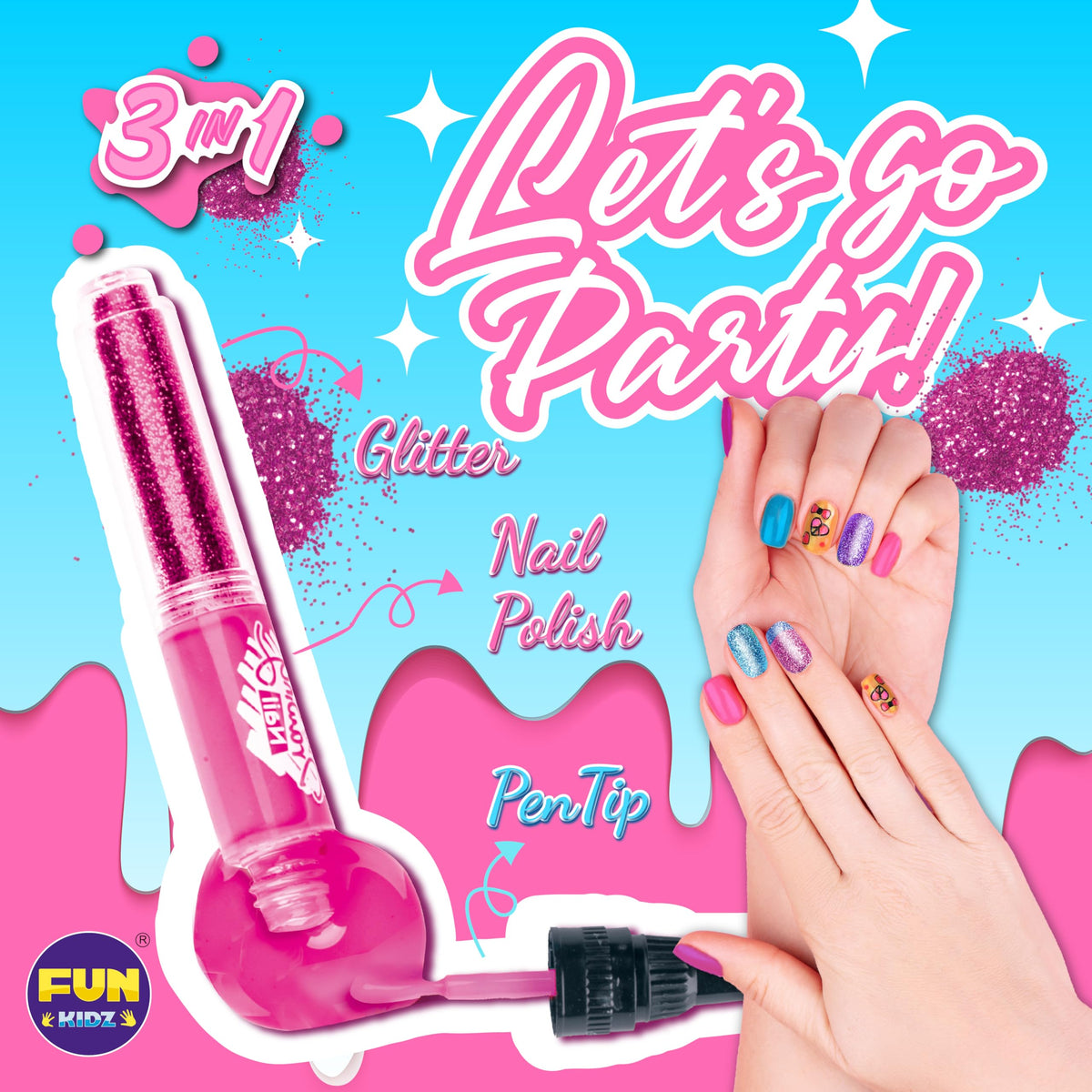 FUN KIDZ party lifestyle setting showing friends sharing the manicure activity