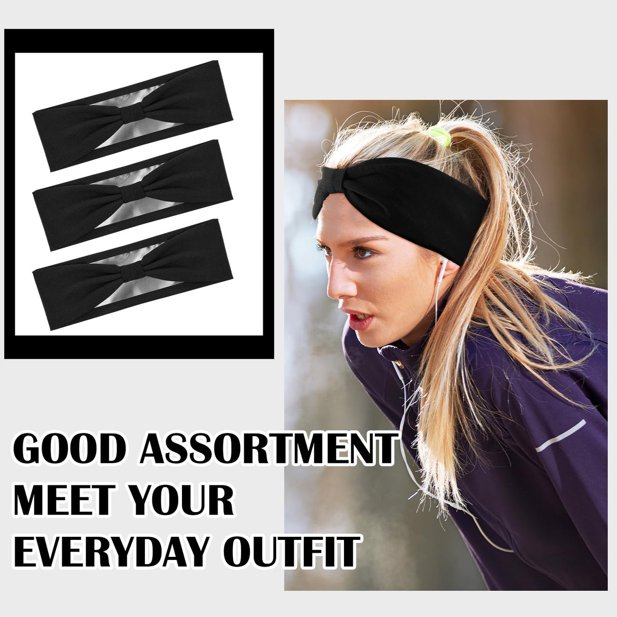 Funnysoft headband beside ruler showing 27 x 10 cm size and easy fit benefit