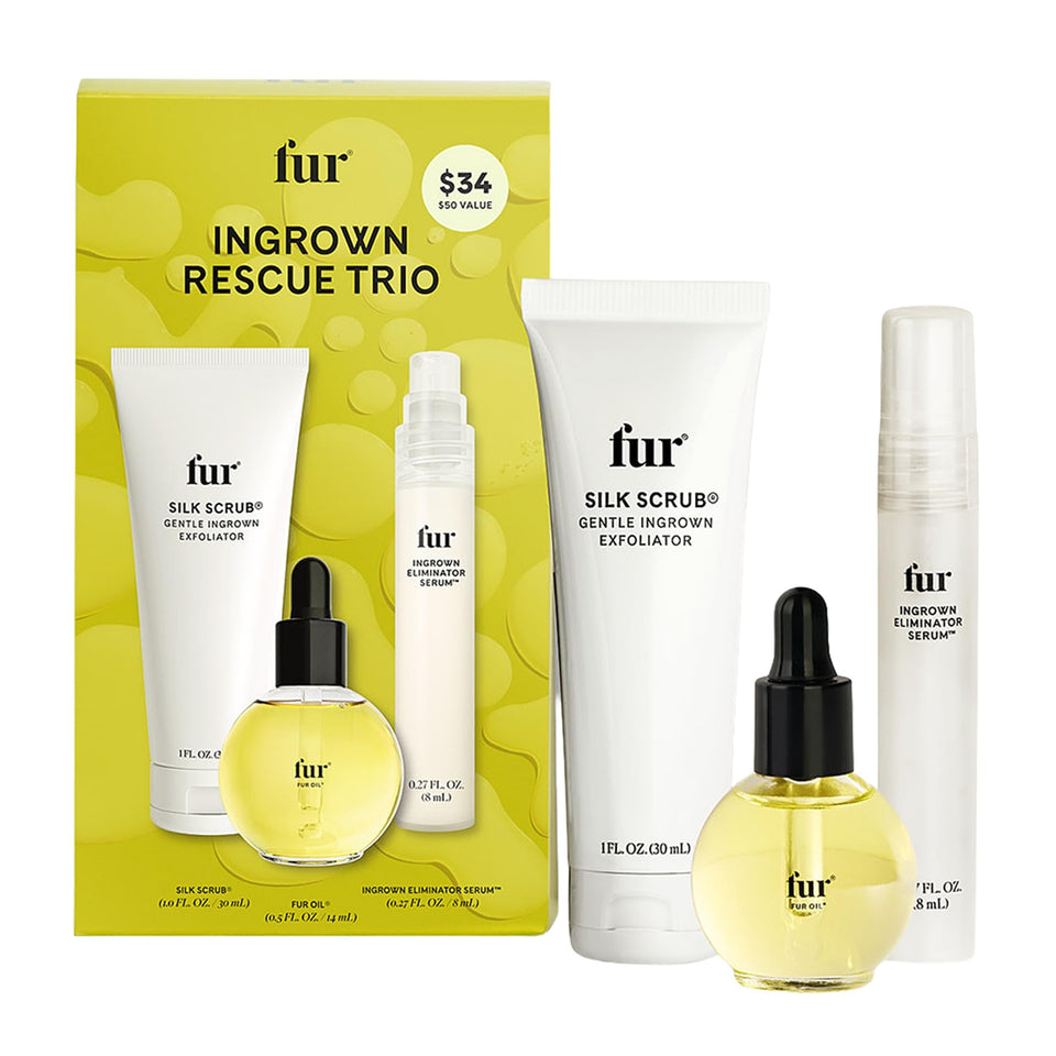Fur trio front packaging showing three-step ingrown care benefits