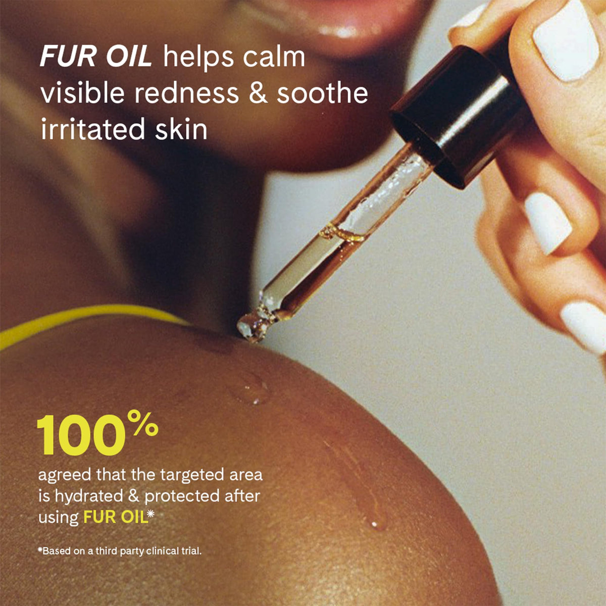 Fur Oil pouring from dropper to hydrate skin and soften hair