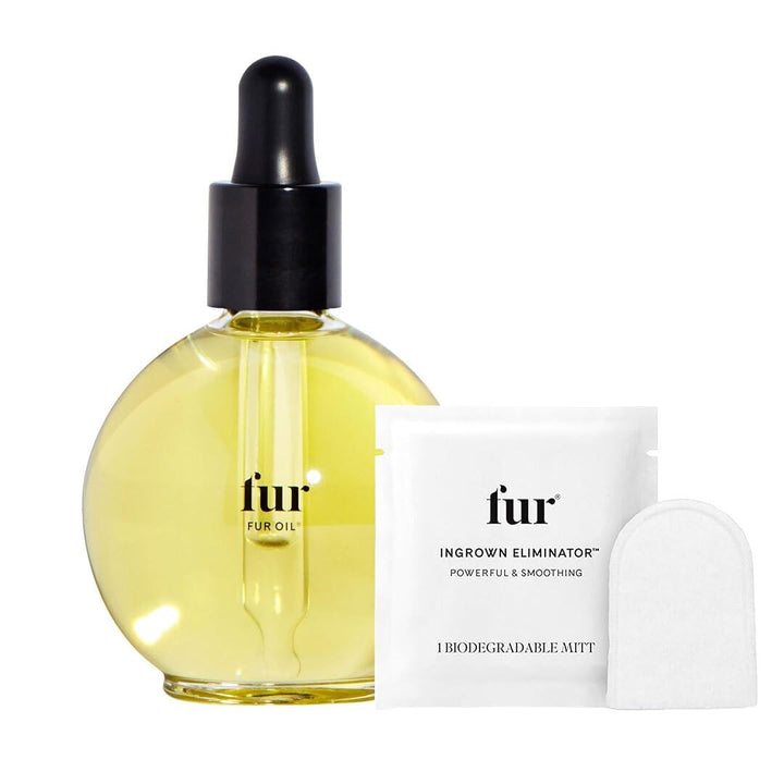 Fur bottle front view showing clean packaging and easy-pour dropper benefit