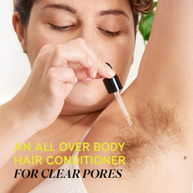 Fur label close-up highlighting ingredients for calming and preventing ingrowns