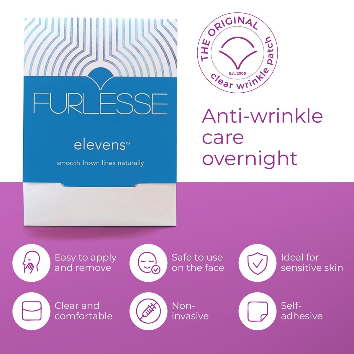 Furlesse applied between brows demonstrating secure overnight smoothing