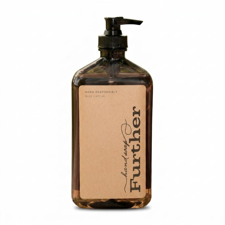 Further front label bottle showing brand and fragrant oils, highlights sustainable sourcing