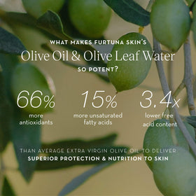 Furtuna Skin olive leaf water closeup highlighting antioxidant hydration