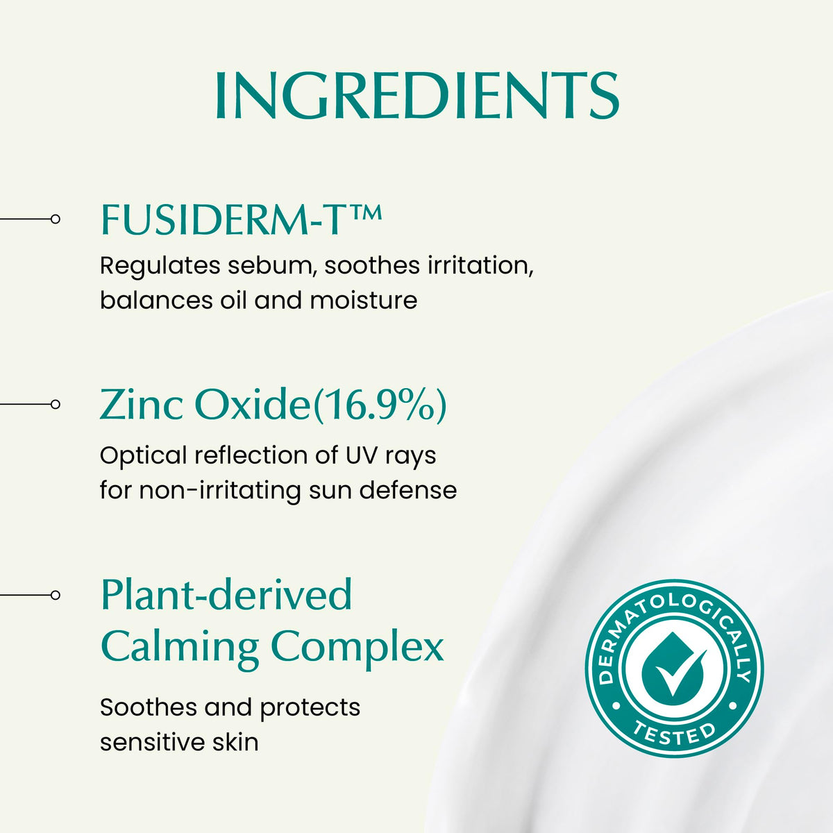 FUSIDYNE ingredient panel label focused on zinc oxide and calming botanical extracts