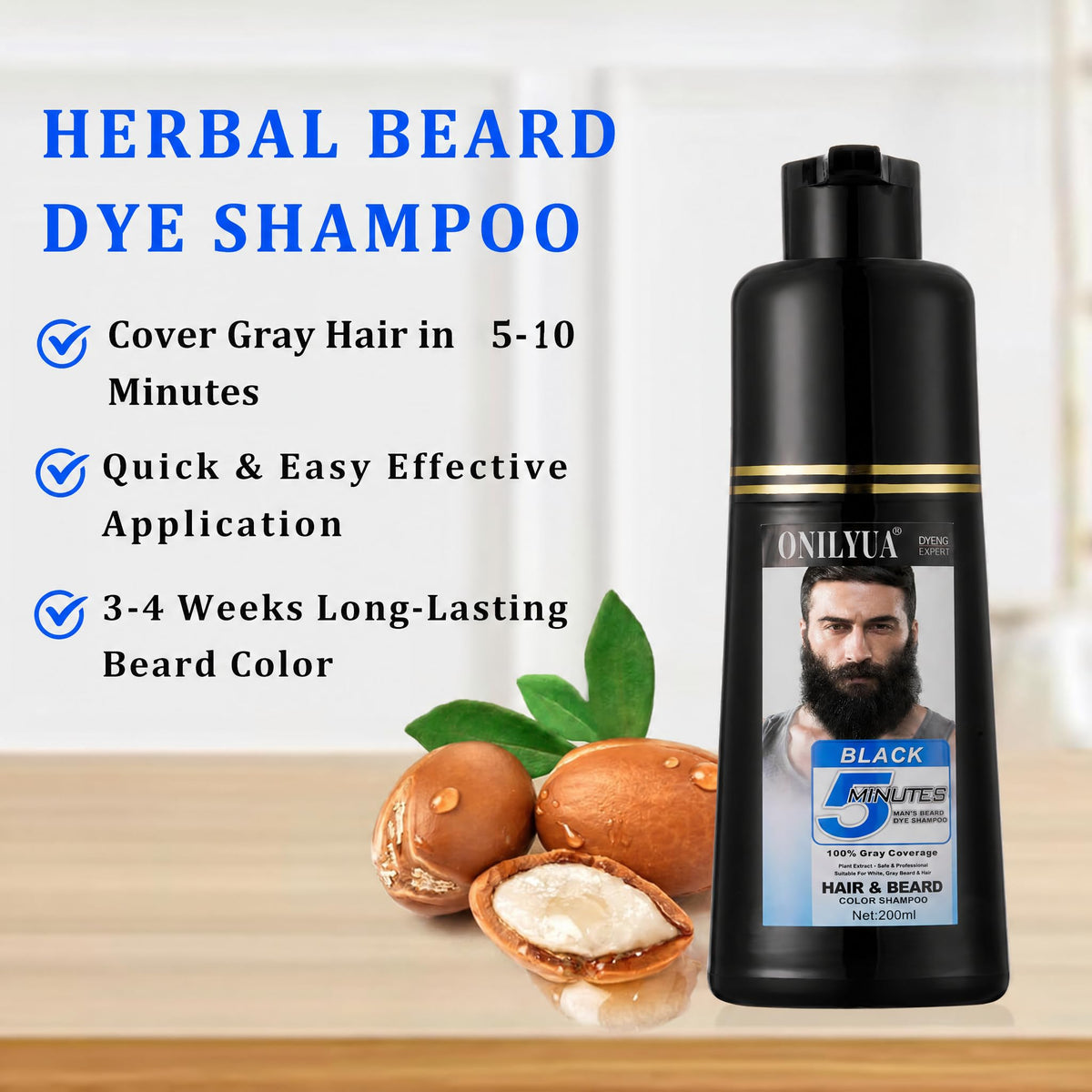 Fvquhvo application on beard with glove demonstrating quick, easy use