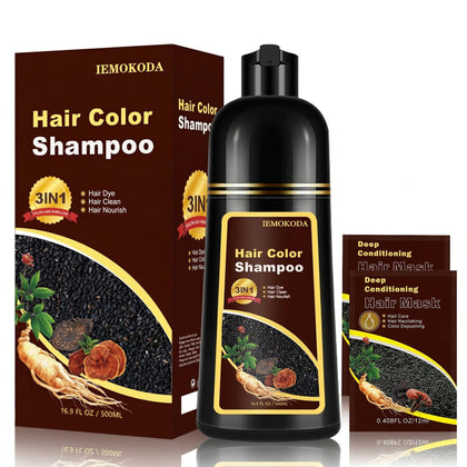Fvquhvo front packaging showing dark brown shampoo benefits
