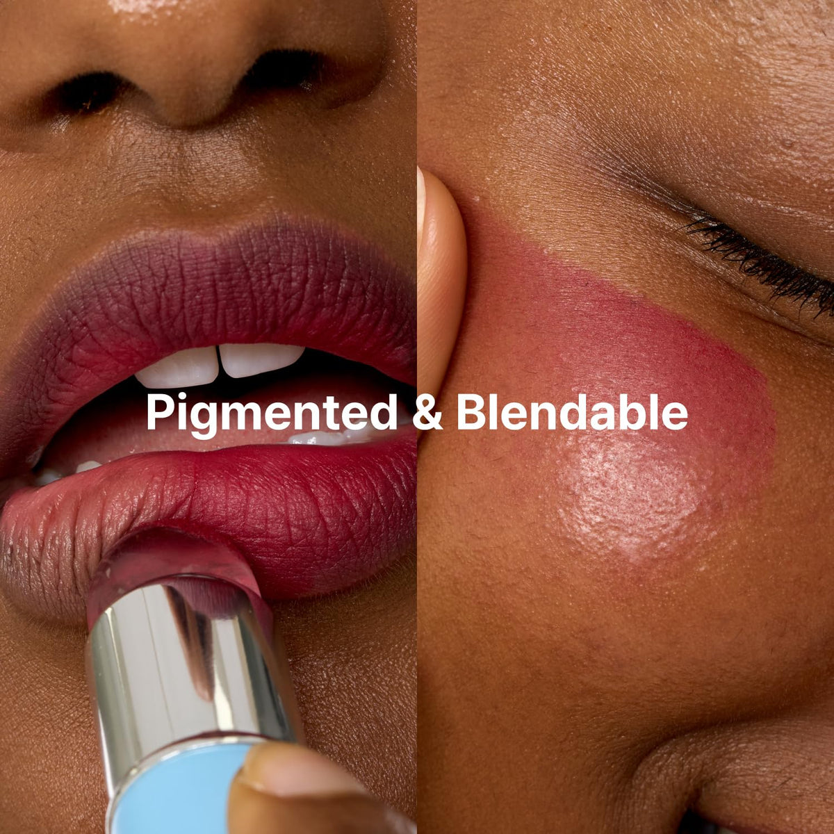 fwee cheek application demonstration showing natural flushed finish and buildability