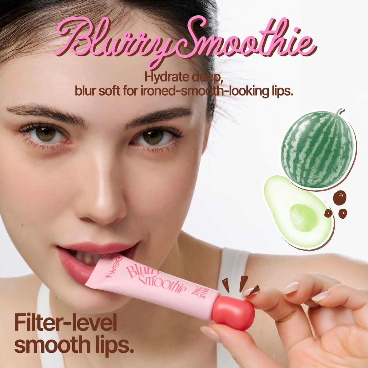 fwee on lips in natural light demonstrating instant shine and hydration benefit