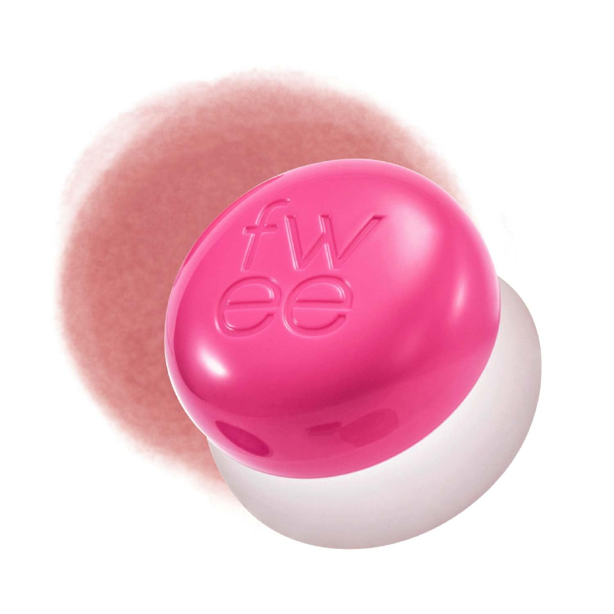 fwee pot front view showing Skirt peachy pink, clear branding and compact size benefit