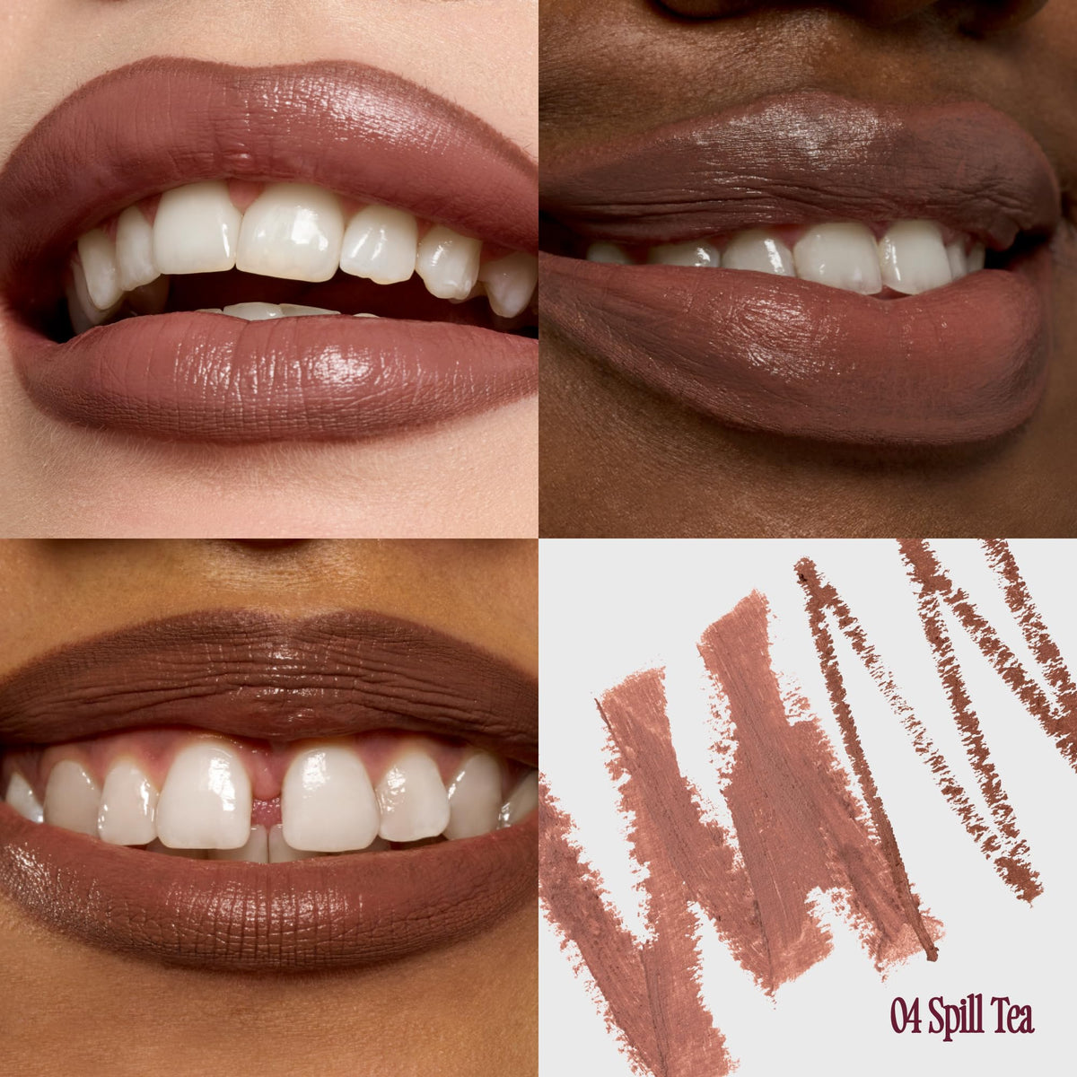 fwee arm swatches of Spill Tea browns showing buildable pigmentation