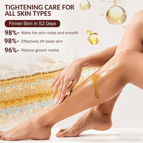 FWPTEI applying oil to thigh demonstrating smoothing and firming benefit