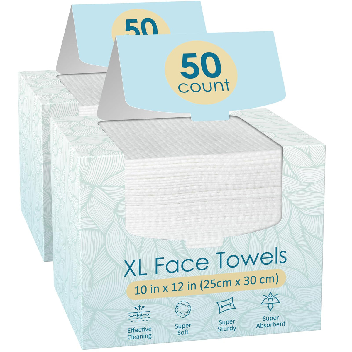 FYGRIP front packaging showing 2-pack of 50 XL disposable face towels for convenience
