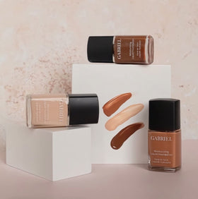 Gabriel Cosmetics foundation swatch on skin illustrating Soft Beige shade and natural even coverage